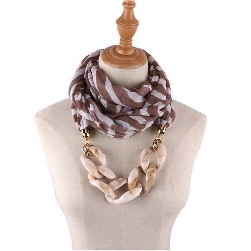 Acrylic Chain Decorated High Fashion Cotton Women Scarf Necklace - Brown A392-fasn0361