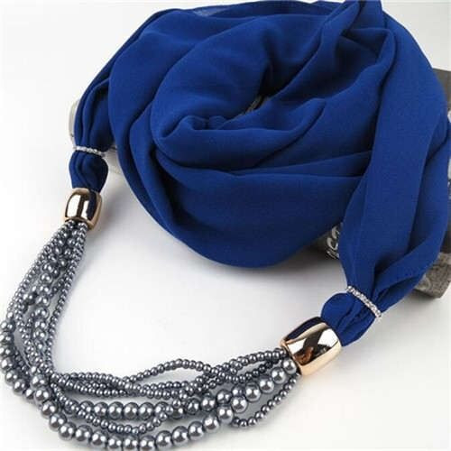 Beads Chain Statement Fashion Autumn and Winter Style Women Scarf Necklace - Royal Blue A392-fasn0495