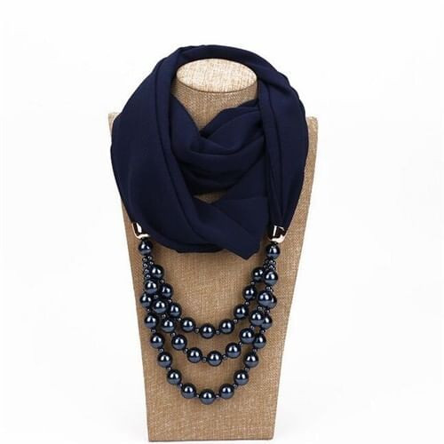 Triple Layers Beads Fashion Women Scarf Necklace - Ink Blue A392-fasn0294