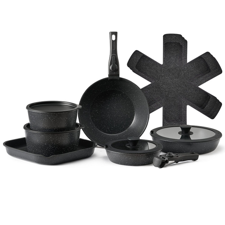 17 Piece Pots and Pans Set, Granite Nonstick Detachable Handle Cookware, Space Saving Induction Coo E415-LGTZLGKCSB6GQBCKJV0