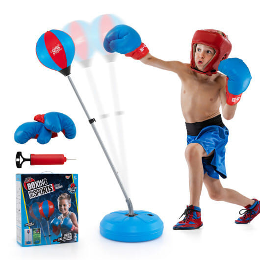 Adjustable Punching Bag with Stand and Boxing Gloves for Both Adults and Kids-Blue - Color: Blue D681-TY579435BL