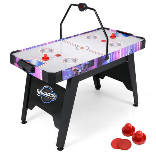 56 Inch Air Hockey Table with LED Digital Scoreboard and Powerful 12V Motor-White B593-UY10193US