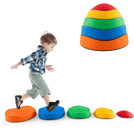 5 Pieces Kids Stepping Stones Stackable Round Indoor Outdoor-Multicolor B593-UY10133