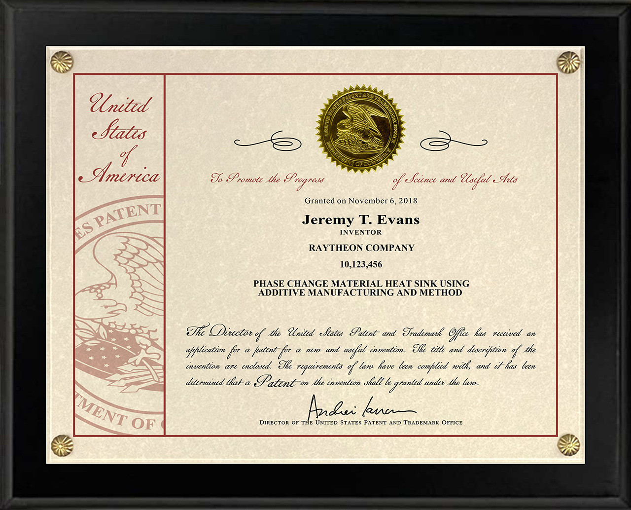 10 Millionth Patent Certificate Mounted on Wood 10 Millionth Patent Certificate Mounted on Wood