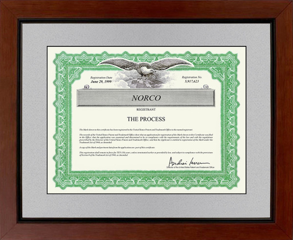 Framed Trademark Certificate Award