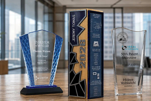 A collection of custom corporate inventor awards