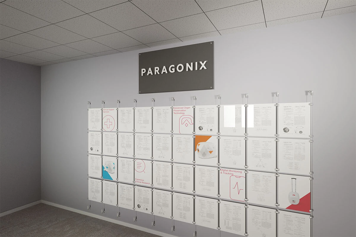3D rendering of a product-focused corporate patent wall