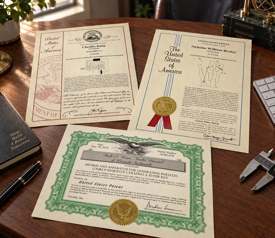 A selection of personalized patent certificates