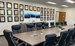 Patent display wall in an executive conference room