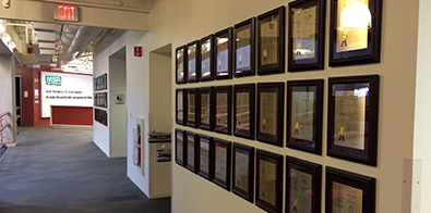 Patent display extending through a corporate hallway