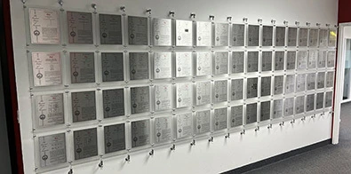 Patent wall installed at a manufacturing campus