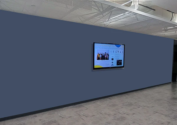Empty hallway before the custom patent wall installation