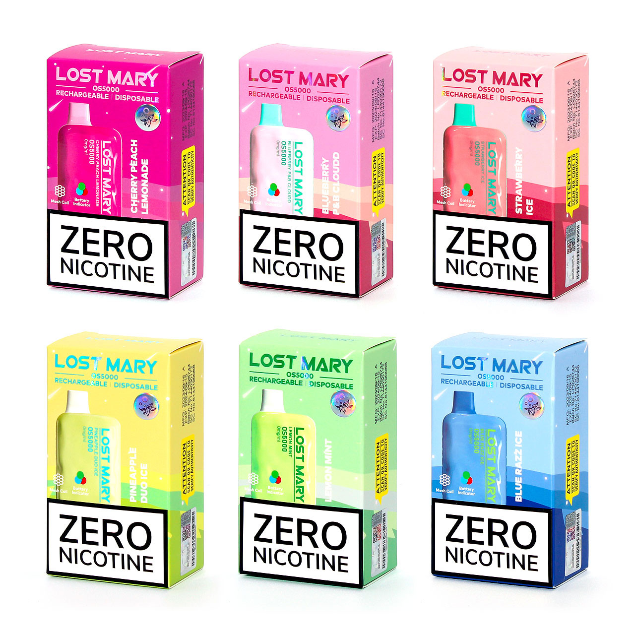 Lost Mary Zero Nicotine Vape Peach Ice Lost Mary OS5000 Zero Nicotine Vape  LOST MARY BM3500 Vape: 22 Flavors, 0 & 20mg Nicotine