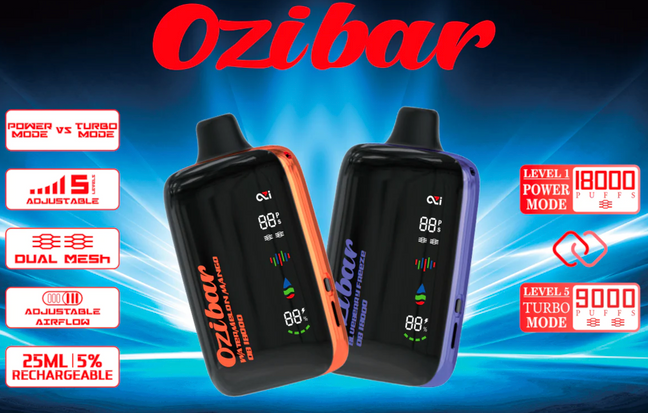 Review OZIBAR OB18000 & 18000 Puffs. Specifications.