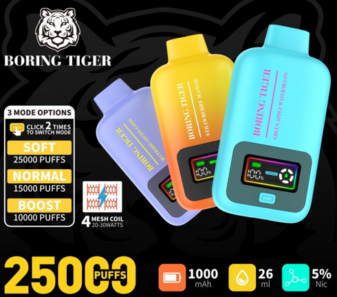 Review Boring Tiger Vape by LUFFBAR. Dual Screen & 25K Puffs