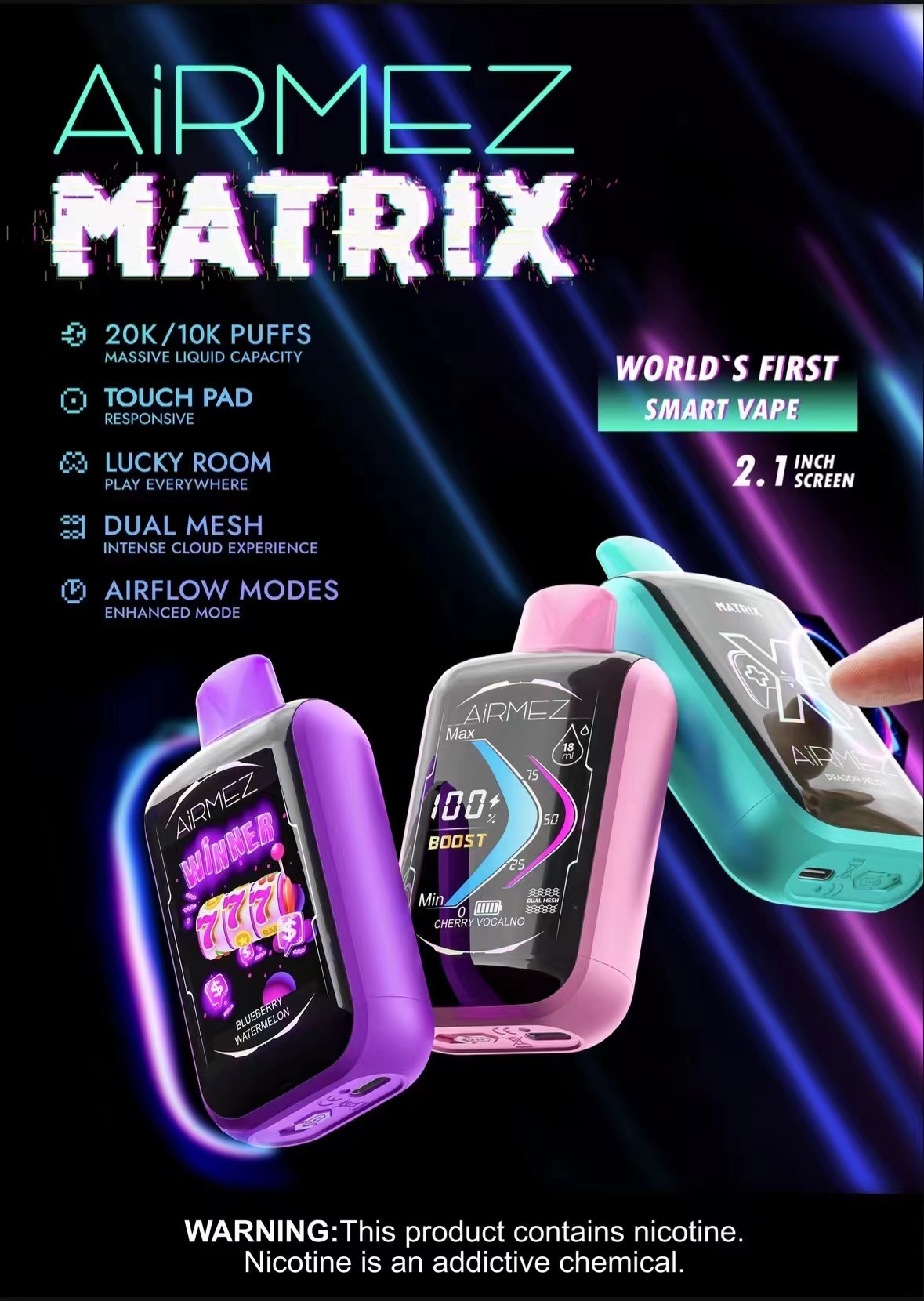 Review AiRMEZ Matrix 20K & 20000 puffs Smart Touch Pad device.