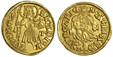 1083321 HUNGARY. Matthias Corvinus. (King, 1458-1490). 1458-90 (ND)-h - t AV Goldgulden. NGC MS64.  Nagybanya mint. 3.57gm. (annulet) S (annulet)  LADISLAVS  RЄX. Crowned standing figure of Ladislaus, with cloak, long-stemmed halberd, and orb with...