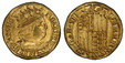 1078973 ITALIAN STATES. Naples. Ferdinand I of Aragon. (King, 1458-1494). (1458-94) ND T, Gian Carlo Tramontano (1488-1514)  AV Ducat. PCGS MS63.  3.52gm. RECORDΛT : MISERI : SVE •. Crowned bust right, mint mark behind collar of neck / FERDINANDVS...