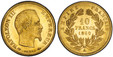 1083906 FRANCE. Napoleon III. (Emperor, 1852-1870). 1860-A (anchor)(hand) AV 10 Francs. PCGS MS66.  By Jacques-Jean Barre. Paris. Edge: Reeded. NAPOLEON III EMPEREUR. Bare head, right / EMPIRE FRANÇAIS. Denomination and date within wreath; mintmar...