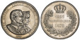1082899 GERMAN STATES. Saxony-Albertine. Johann. 1872 B AR 2 Thaler, 3-1/2 Gulden. PCGS MS65.  Edge: Lettered. 36.96gm. IOHANN KOENIG AMALIE KOENIGIN V. SACHSEN. Conjoined busts in wedding attire right / 1822 / 10. NOVEMBER / 1872. Crown above dat...
