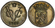 1081086 NETHERLANDS EAST INDIES. 1757 AR 1/2 Duit. PCGS Genuine - AU Details Tooled.  Crowned Utrecht arms with flat shield top / VOC monogram, date below. KM 112.1a; CNO 12.3.

Special presentation strikes produced by the mintmaster on demand.

P...