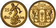 1083774 DANZIG. 1923 AV 25 Gulden. PCGS PR65DCAM (Deep Cameo).  Edge: NEC TEMERE NEC TIMIDE . Arms between columns with supporters, date below / Statue from the Neptune fountain, denomination at left and divided below. KM 148; Jaeger 10D10.

Prese...