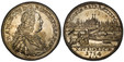 1084400 GERMAN STATES. Regensburg. 1754 ICB (Johann Christoph Busch, Mintmaster) AR Thaler. PCGS AU58.  MONETA REIP · RATISPON, X·ST·EINE F·C·M·/date/I·C·B·. City view / FRANCISCUS D: G: ROM: IMP: SEMP: AVG. Laureate bust with different wig right,...