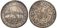 1083422 SWISS CANTONS. Basel. -1710 IDB AR 2 Thaler. NGC MS61.  57.16gm. DOMINE · CONSERVA · NOS · IN · PACE. City view with seven ships in harbor within beaded circle / Winged dragon with arms of Basel at lower left within center circle of assort...