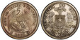 1084618 CHILE. 1868-So Silvered Copper Pattern Peso. PCGS SP61.  By James B. Longacre and Anthony Paquet. Santiago. Eagle standing with wings spread; looking to left and date in exergue / Plumed shield of arms within wreath; denomination in exergu...