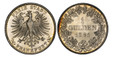 1083190 GERMAN STATES. Frankfurt Am Main. 1861 AR Gulden. PCGS MS66.  10.56gm. FREIE STADT, FRANKFURT below. Eagle with small arabesques / Denomination and date within oak wreath. KM 358; Jaeger 33; AKS 13.

Please use this link to verify the PCGS...