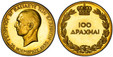 1084984 GREECE. George II. (King, 1922-1923 & 1935-1947). (1940) AV 100 Drachmai. PCGS PR63 Cameo.  Edge: Reeded. 32.2gm. Head left / Denomination within crowned wreath. KM 76; Friedberg 19; Divo 111; Karamitsos 182.

Commemorating the fifth anniv...