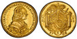 1085339 AUSTRIAN STATES. Salzburg. Sigmund III. (Prince-archbishop, 1753-1771). 1766/5 AV 2 Ducats. PCGS MS61.  6.93gm. SIGMUNDUS · D · G · ... Bust right / Crowned mantled arms with two bands surmounted by cardinals had and tasselss; denomination...