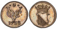 1085761 NETHERLANDS EAST INDIES. 1753 AR 1/2 Duit. PCGS SP61.  Utrecht. Edge: Reeded. 1.48gm. Crowned Utrecht arms with flat shield top / VOC monogram, date below. KM 112.1a; Scho.-396; Passon 14.9.

Please use this link to verify the PCGS certifi...