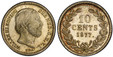 1085750 NETHERLANDS. William III. 1877-(Broadaxe) AR 10 Cents. PCGS MS66.  Edge: Reeded. WILLEM III KONING - DER NEDERLANDEN G.H.V.L. Head right / Value and date within wreath. KM 80; Sch.-655.

Please use this link to verify the PCGS certificatio...