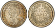 1085756 NETHERLANDS. Wilhelmina I. 1910 AR 10 Cents. PCGS MS66.  Edge: Reeded. Small head left with continuous legend / Value within wreath. KM 145; Sch.-889.

Please use this link to verify the PCGS certification number <a href="http://www.pcgs.c...