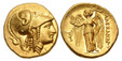 1087634 GREEK. KINGDOM OF MACEDON. Alexander III. Lifetime to early posthumous issue, struck 326-323 BC. AV Stater. NGC MS (Mint State) Strike 5/5 Surface 5/5.  Amphipolis mint. 17mm. 8.63gm. Helmeted head of Athena, right / Nike standing left, ho...