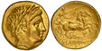 1086295 GREEK. KINGDOM OF MACEDON. Philip II. (King, 359-336 BC). Lifetime to early posthumous issue, struck 340-328 BC. AV Stater. NGC Ch. XF (Choice Extremely Fine) Strike 5/5 Surface 4/5.  Pella. 19mm. 8.57gm. Laureate head of Apollo right / ΦΙ...