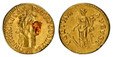 1084949 ROMAN IMPERIAL.  Nerva. (Emperor, 96-98 AD). Struck 97 AD. AV Aureus. NGC Ch. XF (Choice Extremely Fine) Strike 5/5 Surface 4/5.  Rome. 7.27gm. IMP NERVA CAES AVG P M TR P. Laureate bust, right / FORTVNA AVGVST. Standing figure of Fortuna ...