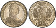 1085430 AUSTRIA. Maria Theresa. 1765 AR Thaler. PCGS AU58.  Hall. 27.99gm. M · THERESIA · D: G · R · IMP · GE · HU ·  BO · REG ·. Mature armored bust right / ARCHID · AUST · DUX · BU · COM · TYR ·. Crowned imperial double eagle with crowned arms o...