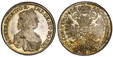 1085679 AUSTRIA. Maria Theresa. (Holy Roman Empress, 1740-1780) . 1765 AR 1/2 Thaler. PCGS MS62.  Hall. 14.06gm. M · THERESIA · D · G · R · IMP · GE · HU · BO · REG ·. Bust right with décolletage / ARCHID · AUST · DUX · BU · COM · ... Crowned impe...