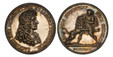 1087172 GREAT BRITAIN. England. James II. (King, 1685-88). 1685 AR Medal. PCGS MS61.  By J. Smeltzing. 49mm. Armored bust, right / Roman soldier at left wrestling lion pouncing right; date in Roman numerals in exergue. Eimer 277; MI-613/22.

Comme...