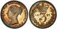 1085870 GREAT BRITAIN. Victoria. (Queen, 1837-1901). 1867 AR Maundy Set. PCGS PL67-PL66 (Prooflike).  head left / Crowned denomination divides date within wreath. KM MDS-118; SCBC-3918.

Grades as follows: PCGS PL67 (Fourpence); PCGS PL66 (Threepe...
