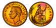 1086811 GREAT BRITAIN. George VI. (King, 1936-1952). 1950 AR, AE & Nickel-Brass 9 Piece Proof Set (Halfcrown through Farthing). PCGS PR66-PR64RB (Red-Brown).  Royal Mint. Bust, left / Various reserve designes. KM PS23; SCBC-PS17.

Grades as follow...