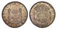 1083825 MEXICO. Charles III. 1769-Mo MF AR 8 Reales. NGC AU58.  Mexico City. CAROLUS · III · D · G · HISPAN · ET  IND · REX. Crowned shield flanked by M F 8 / ...E VNUM M. Crowned globes flanked by crowned pillars with banner, date below. KM 105.
...