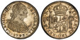 1085997 MEXICO. Charles IV. 1793-Mo FM AR 8 Reales. PCGS AU58.  Mexico City. 39.9mm. 26.94gm. CAROLUS · IIII · DEI · GRATIA ·. Armored  bust of Charles IIII, right / · HISPAN · ET IND · REX · ... Crowned shield flanked by pillars with banner. KM 1...