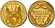 1085908 SWISS CANTONS. Zurich. 1745/retrograde 5 AV 2 Ducats. PCGS MS61.  6.73gm. MONETA REIPUBLICÆ TIGURINÆ. Oval arms of Zurich in baroque frame, supported by rampant lions / DOMINE / CONSERVA / NOS IN / PACE. Inscription, date within ornamented...