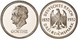 1087120 GERMANY, WEIMAR REPUBLIC. 1932-A AR 3 Reichsmark. PCGS PR66DCAM (Deep Cameo).  Berlin. Eagle divides dates, denomination below / Head left, name below. KM 76; Jaeger 350.

Struck upon the centenary of the death of Goethe.

Please use this ...