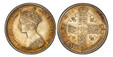 1086816 GREAT BRITAIN. Victoria. (Queen, 1837-1901). 1852 AR Gothic Florin, Two Shillings. PCGS MS63.  Edge: Milled. BRIT... Without die number / Crowned shields of England, Scotland and Ireland in cross formation with flowers at corners. KM 746.1...