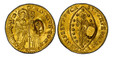 1087536 ITALIAN STATES. Venice. Carlo Contarini. (Doge, 1655-1656). (1655-56) AV Zecchino. PCGS MS62.  [SAH]. 21mm. 3.49gm. CAROL. CONT(A) - S. M. VENET. St. Mark standing at left presenting staff with pennant and DVX vertically at top to doge kne...