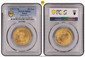 1087383 JAPAN. Yoshihito. (Emperor Taisho, 1912-1926. 1917 (Taisho 6) AV 20 Yen. PCGS MS66.  Osaka. Sunburst within mirror, 3 legends separated by cherry blossoms, date on bottom / Value and denomination within wreath, chrysanthemum on top. KM Y-4...